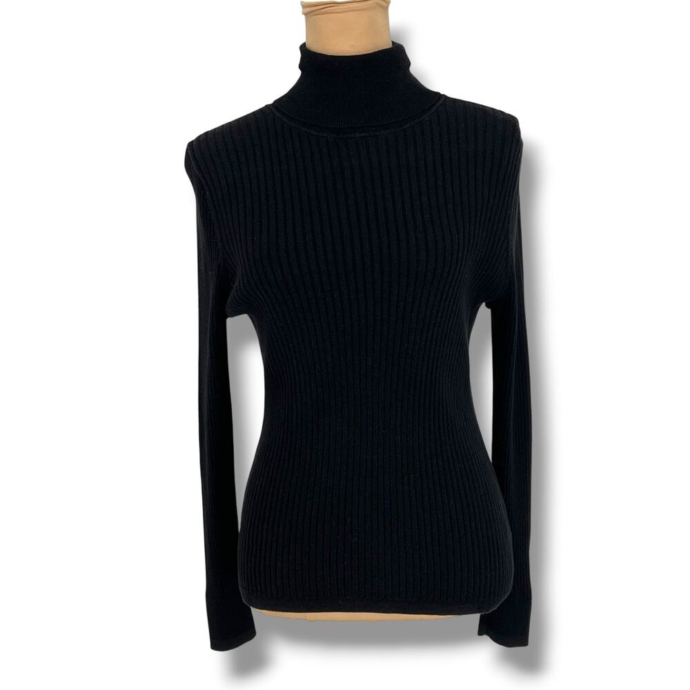 TALBOTS Women's Black Lightweight Ribbed Turtleneck Sweater M